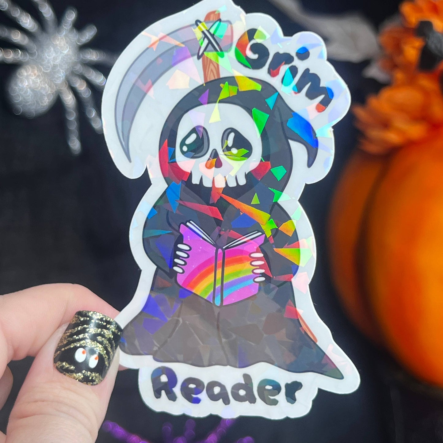 Halloween Grim Reader Holographic Sticker