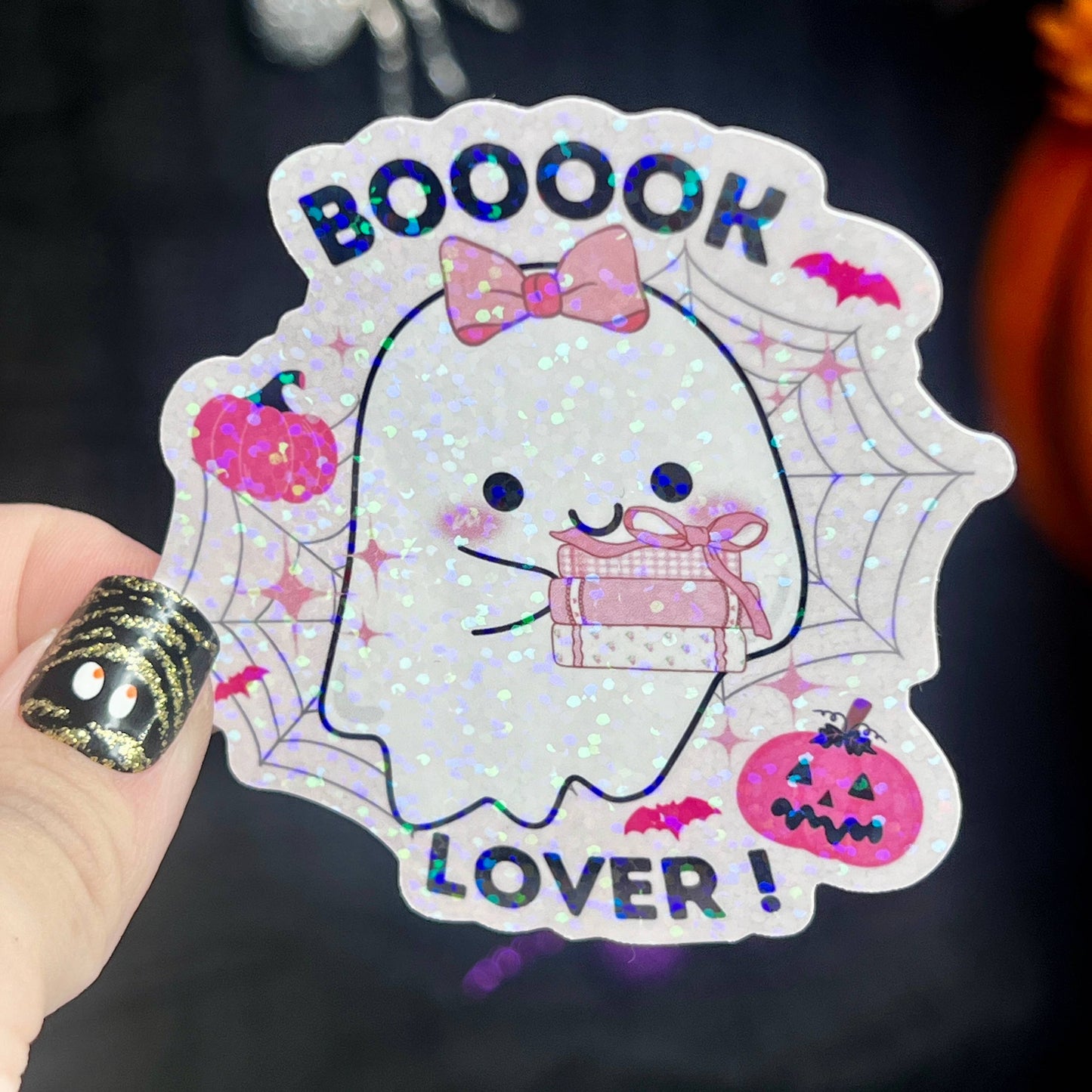 Halloween Booook Lover Pink Holographic Sticker