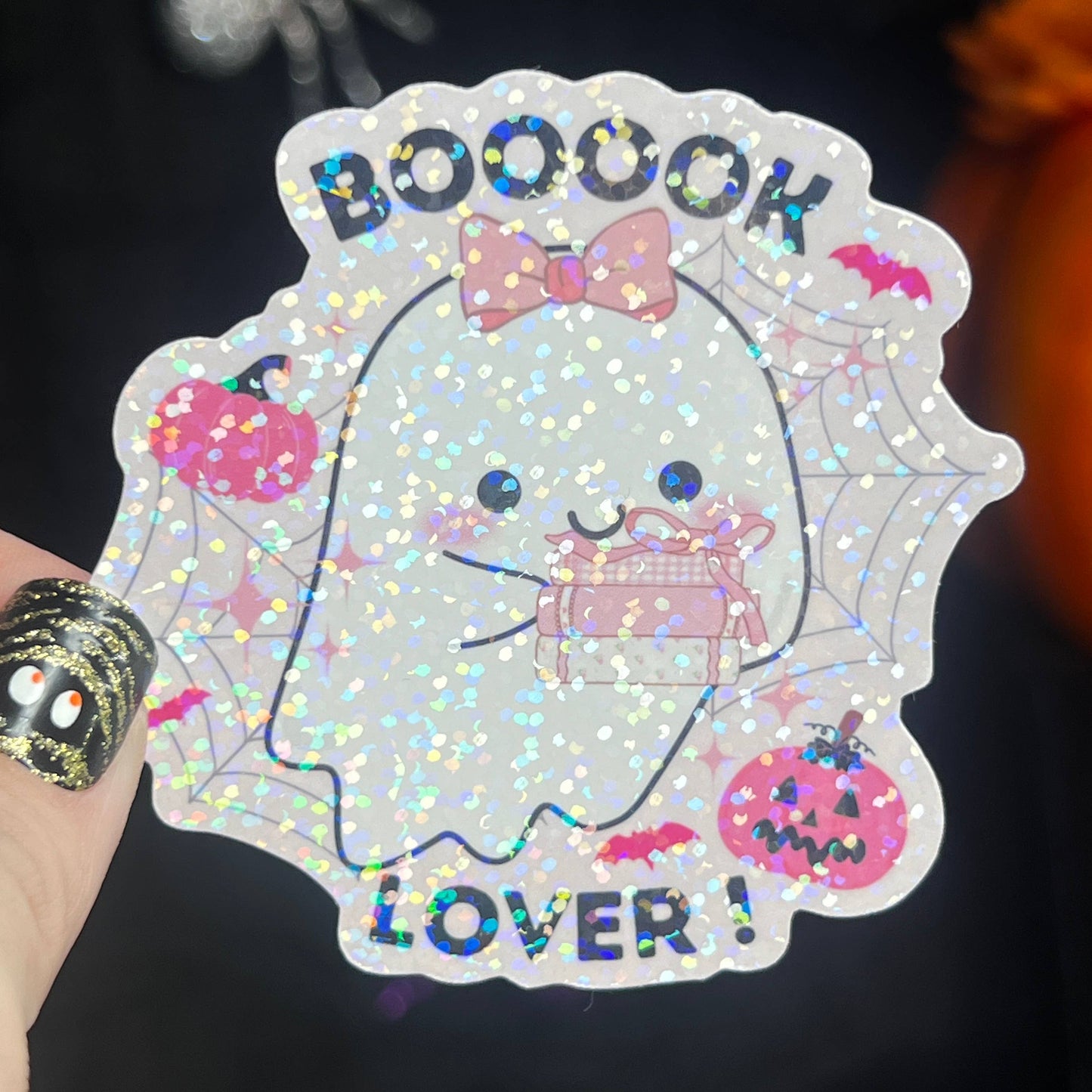 Halloween Booook Lover Pink Holographic Sticker
