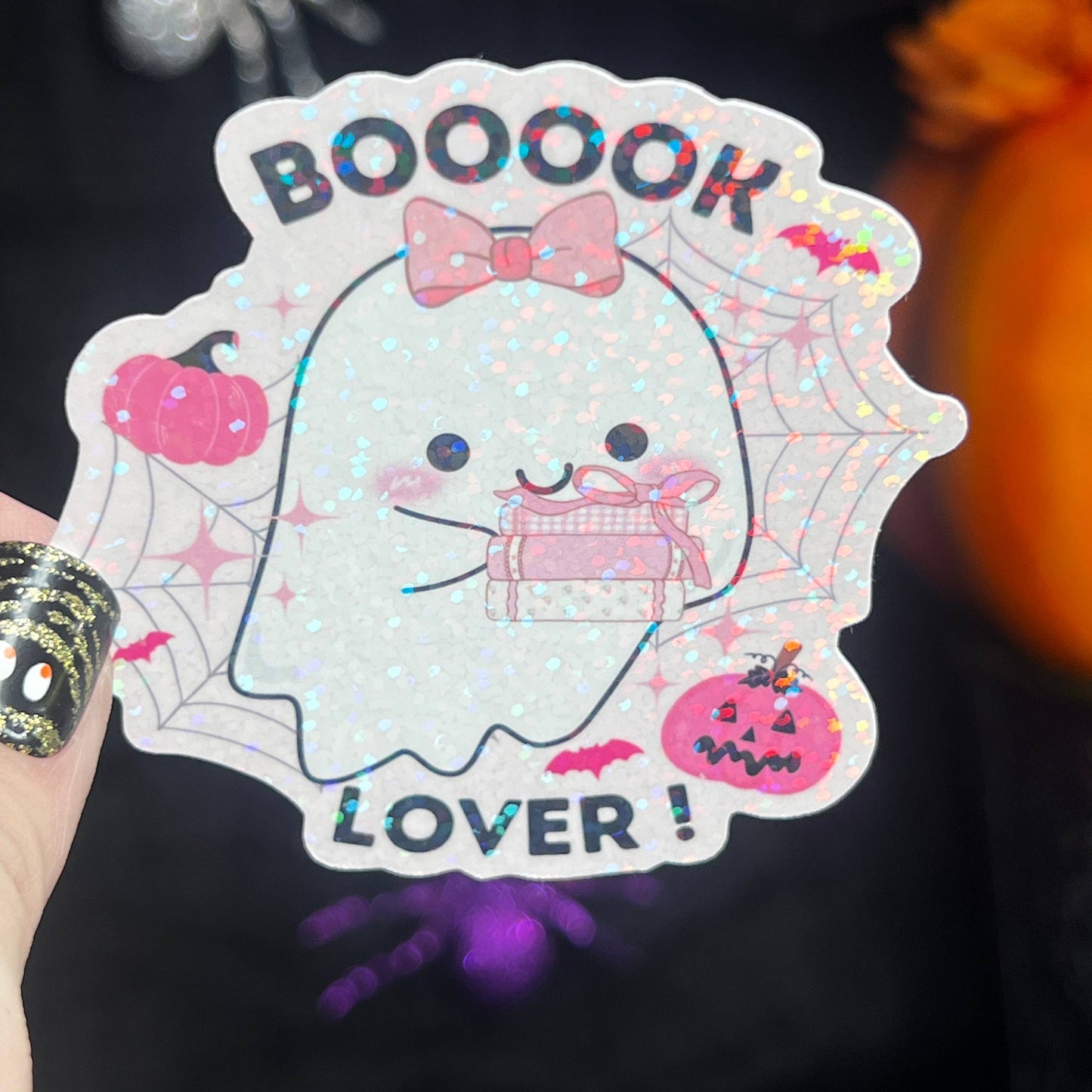 Halloween Booook Lover Pink Holographic Sticker