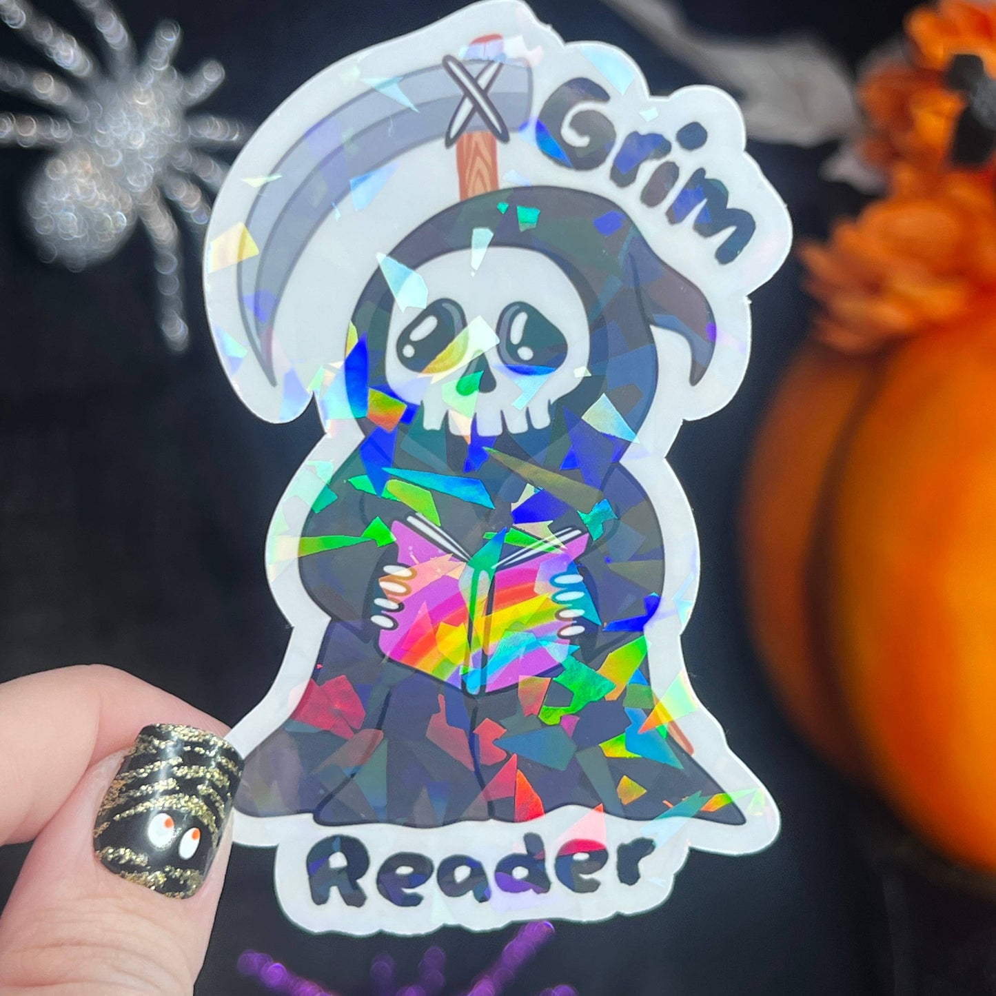 Halloween Grim Reader Holographic Sticker