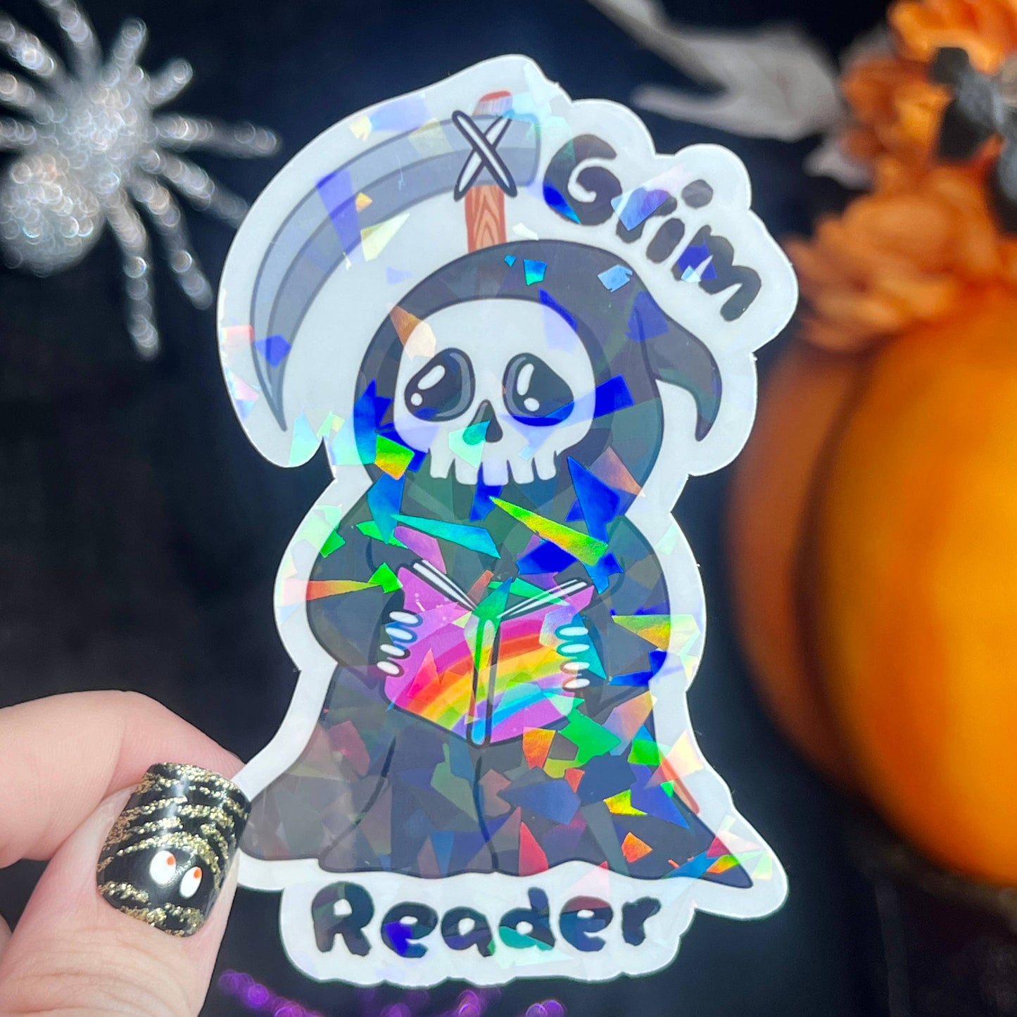 Halloween Grim Reader Holographic Sticker