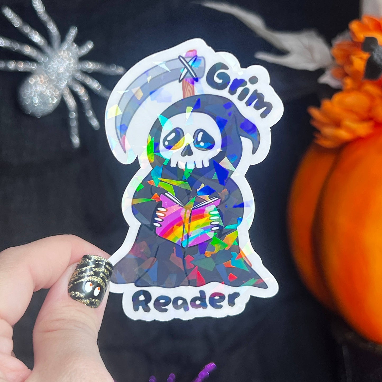 Halloween Grim Reader Holographic Sticker