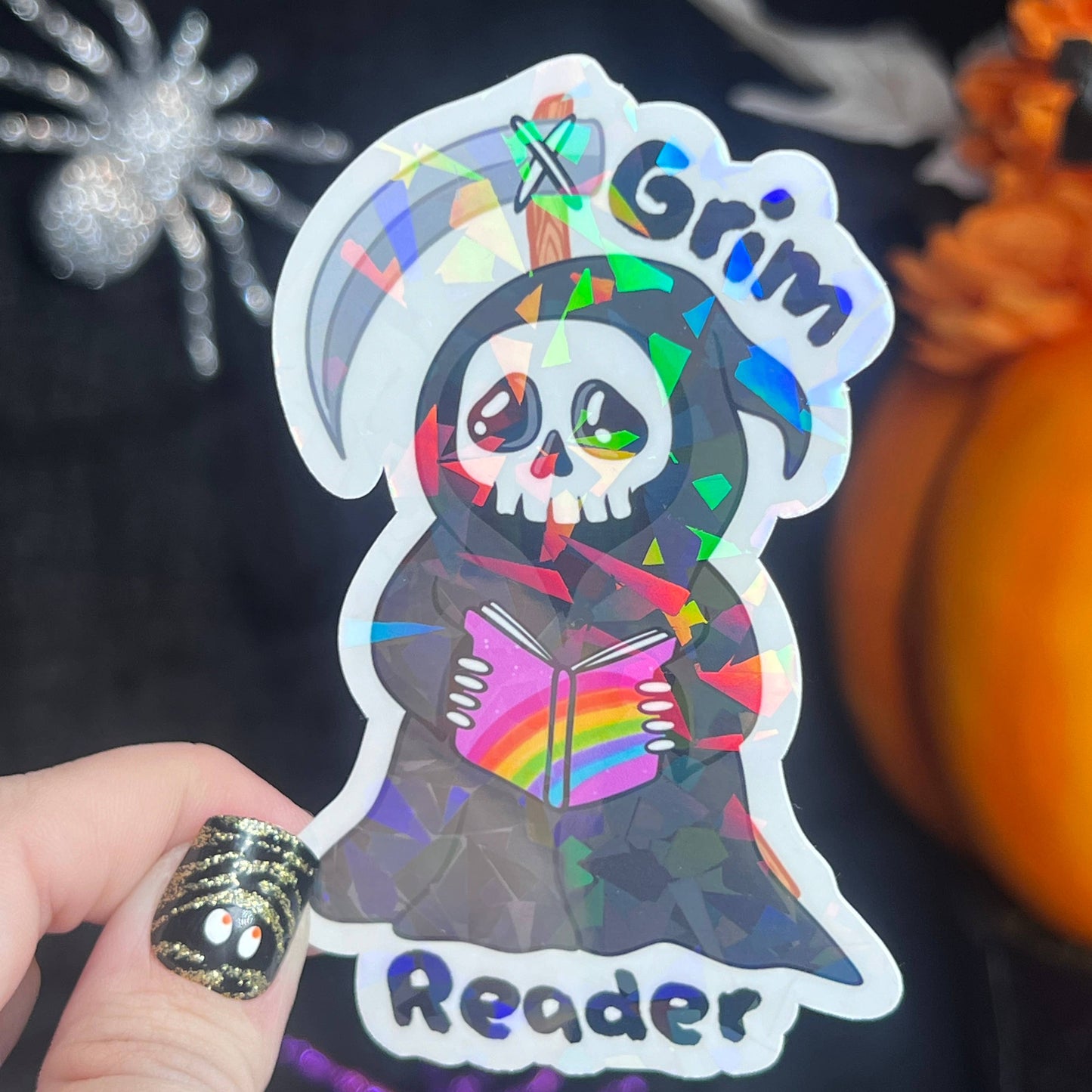 Halloween Grim Reader Holographic Sticker