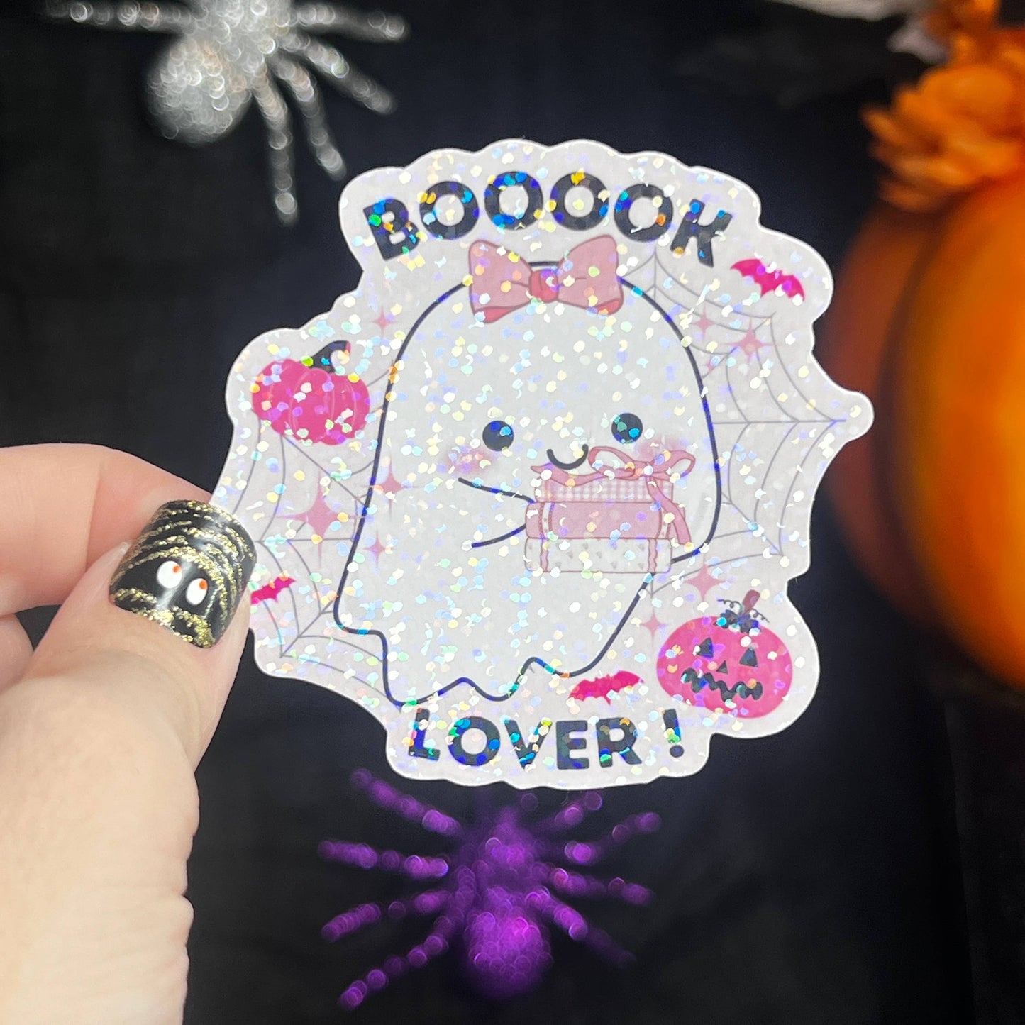 Halloween Booook Lover Pink Holographic Sticker