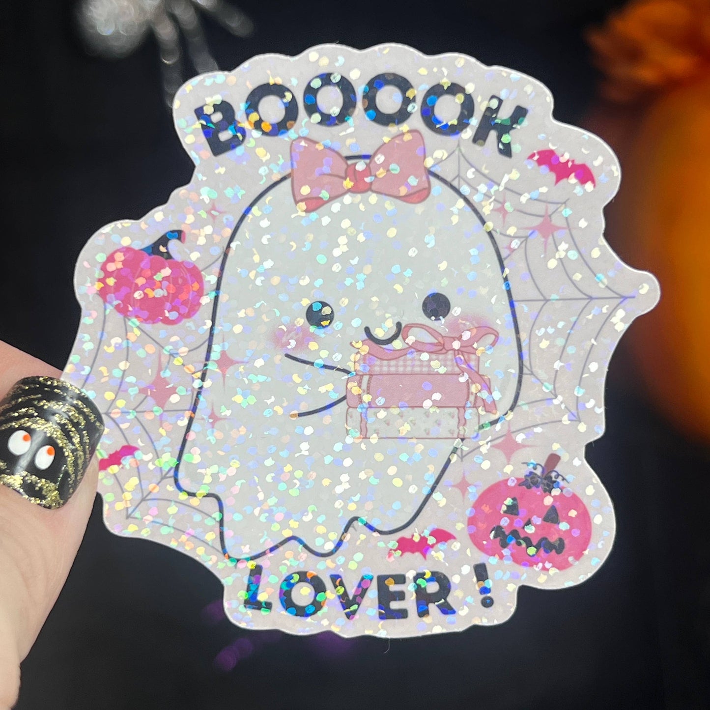 Halloween Booook Lover Pink Holographic Sticker
