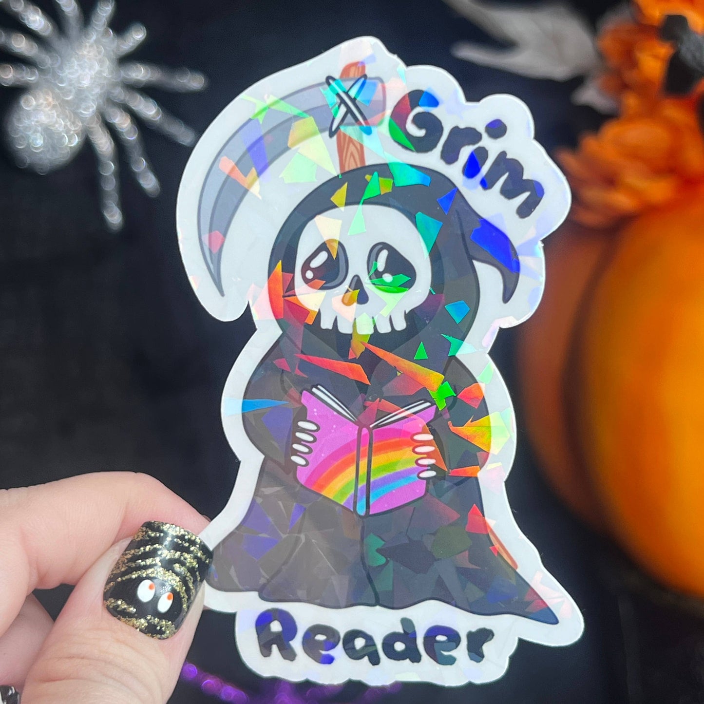 Halloween Grim Reader Holographic Sticker