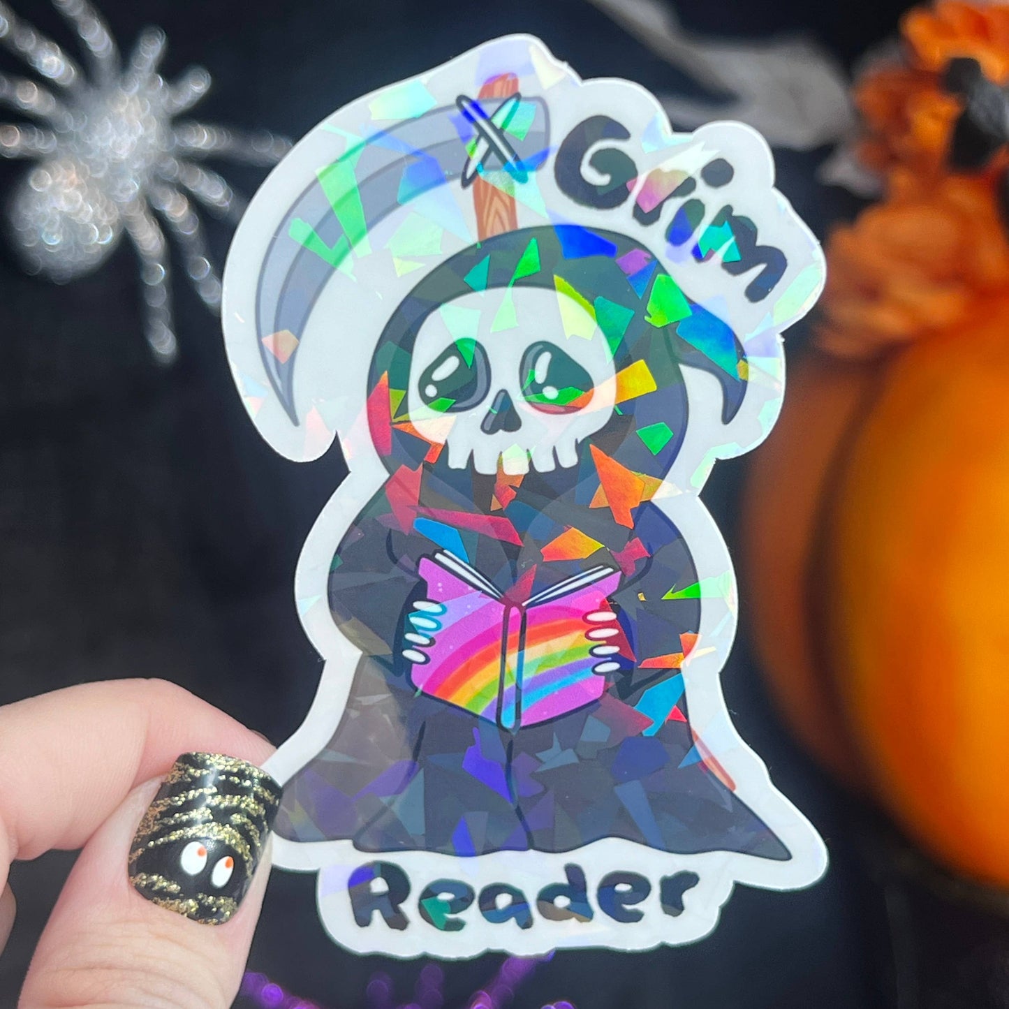 Halloween Grim Reader Holographic Sticker