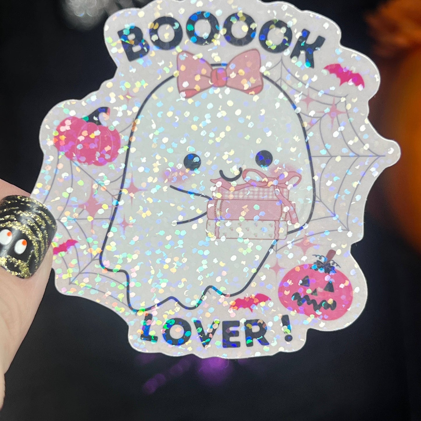 Halloween Booook Lover Pink Holographic Sticker