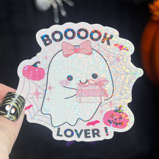 Halloween Booook Lover Pink Holographic Sticker