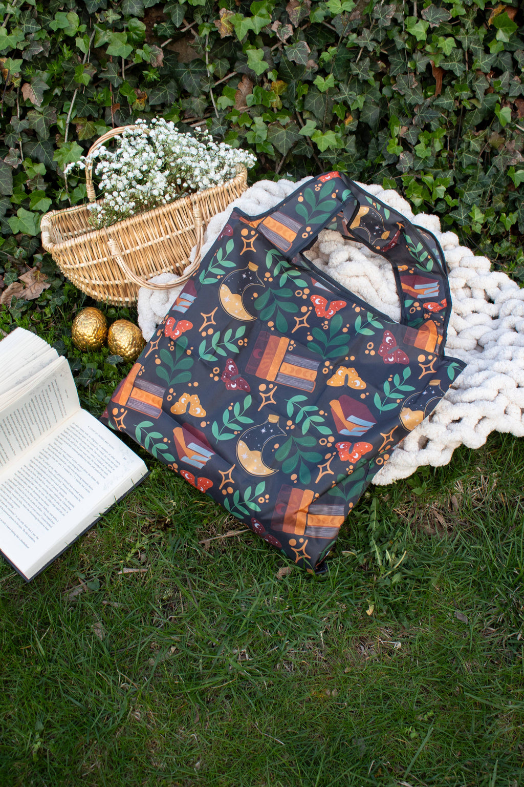 Burgundy Books | Reusable Bookish Foldable Grocery Tote Bag