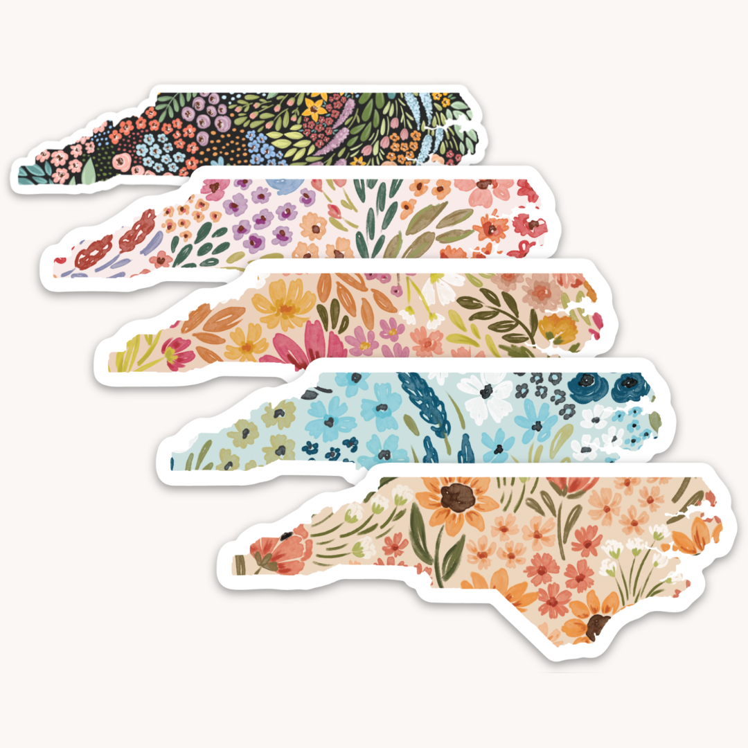 North Carolina Floral State Sticker 3.5x2in.: Sunny Poppies