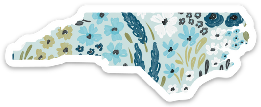 North Carolina Floral State Sticker 3.5x2in.: Waterfall Floral
