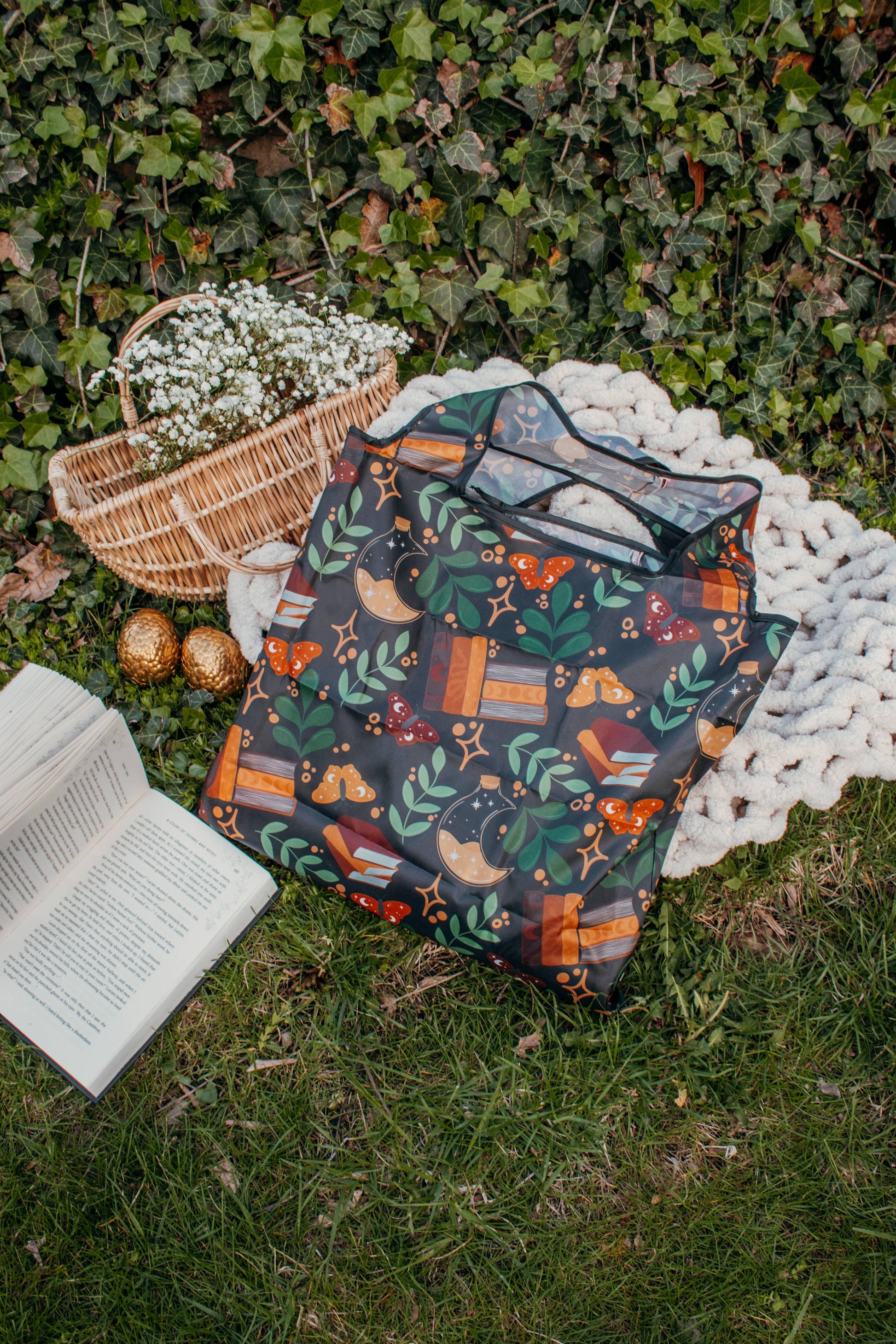Burgundy Books | Reusable Bookish Foldable Grocery Tote Bag