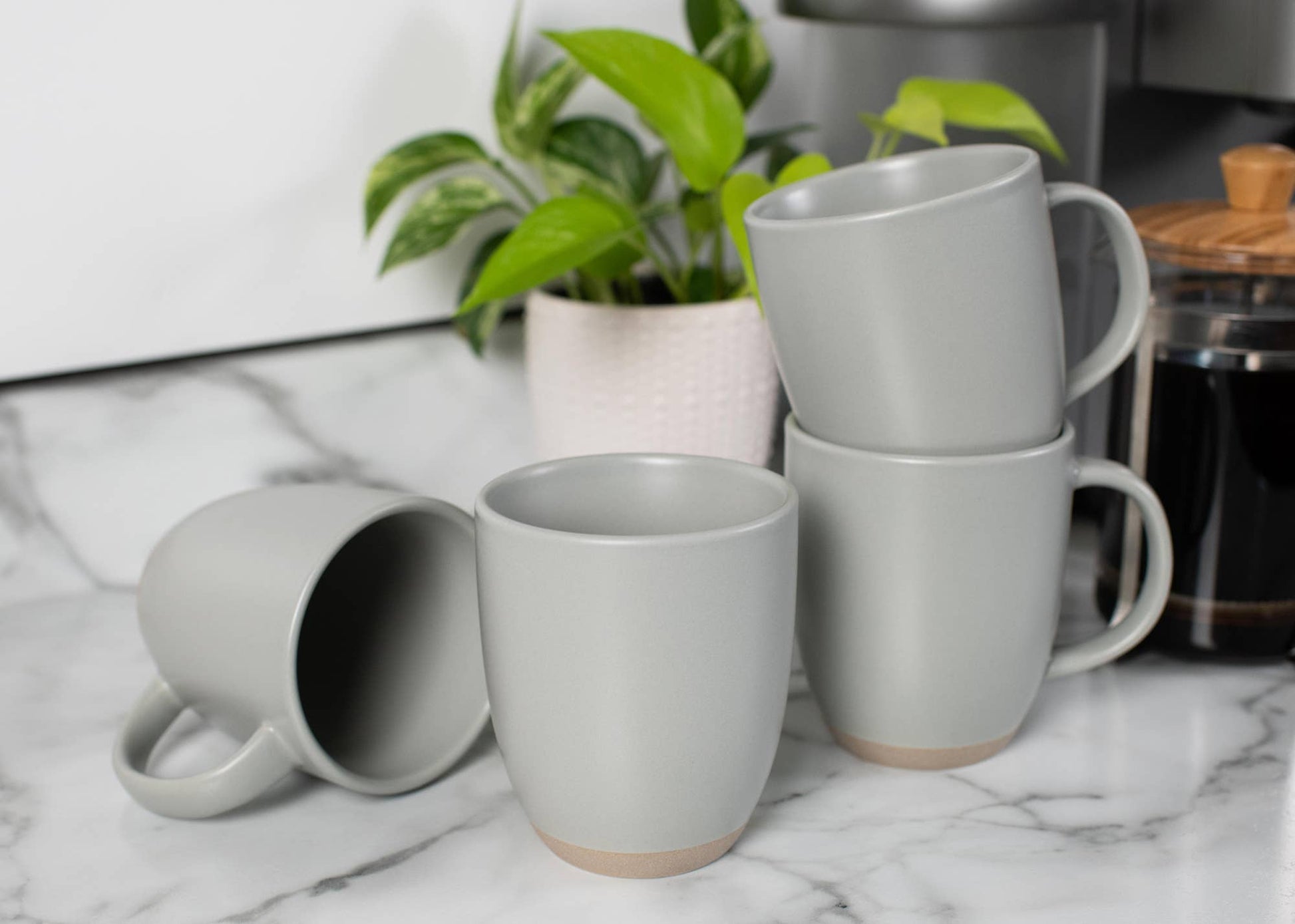 Ceramic Mugs 4-Pack Raw Textured Bottom Light-Gray