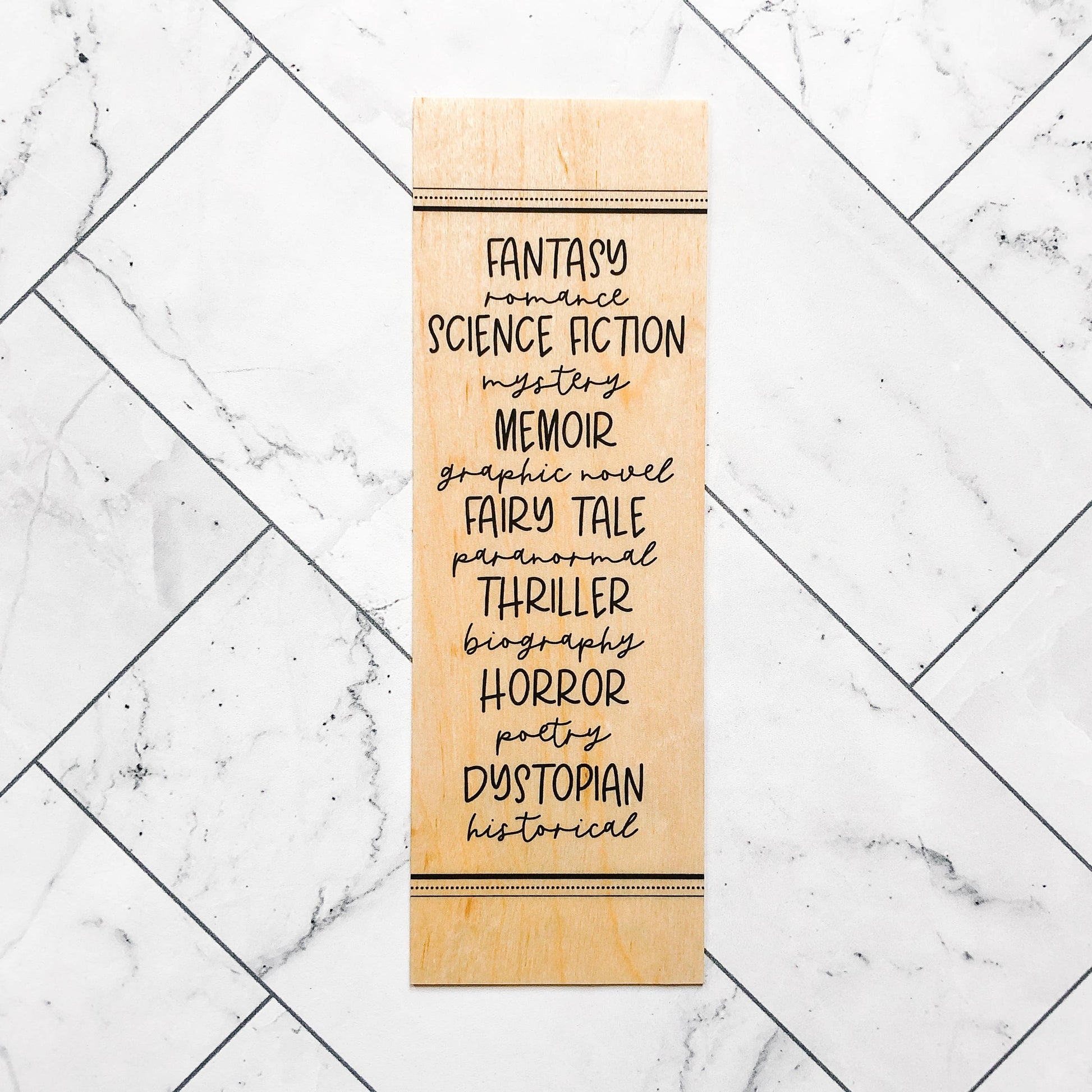 Book Genres wooden bookmark | Natural bookish woodmark