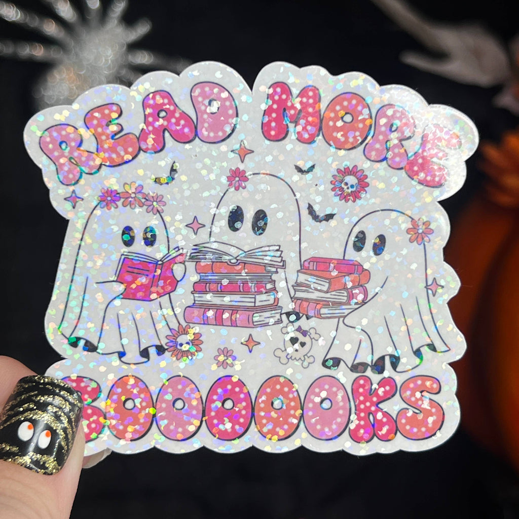 Halloween Read More Booooks Ghost Pink Holographic Sticker