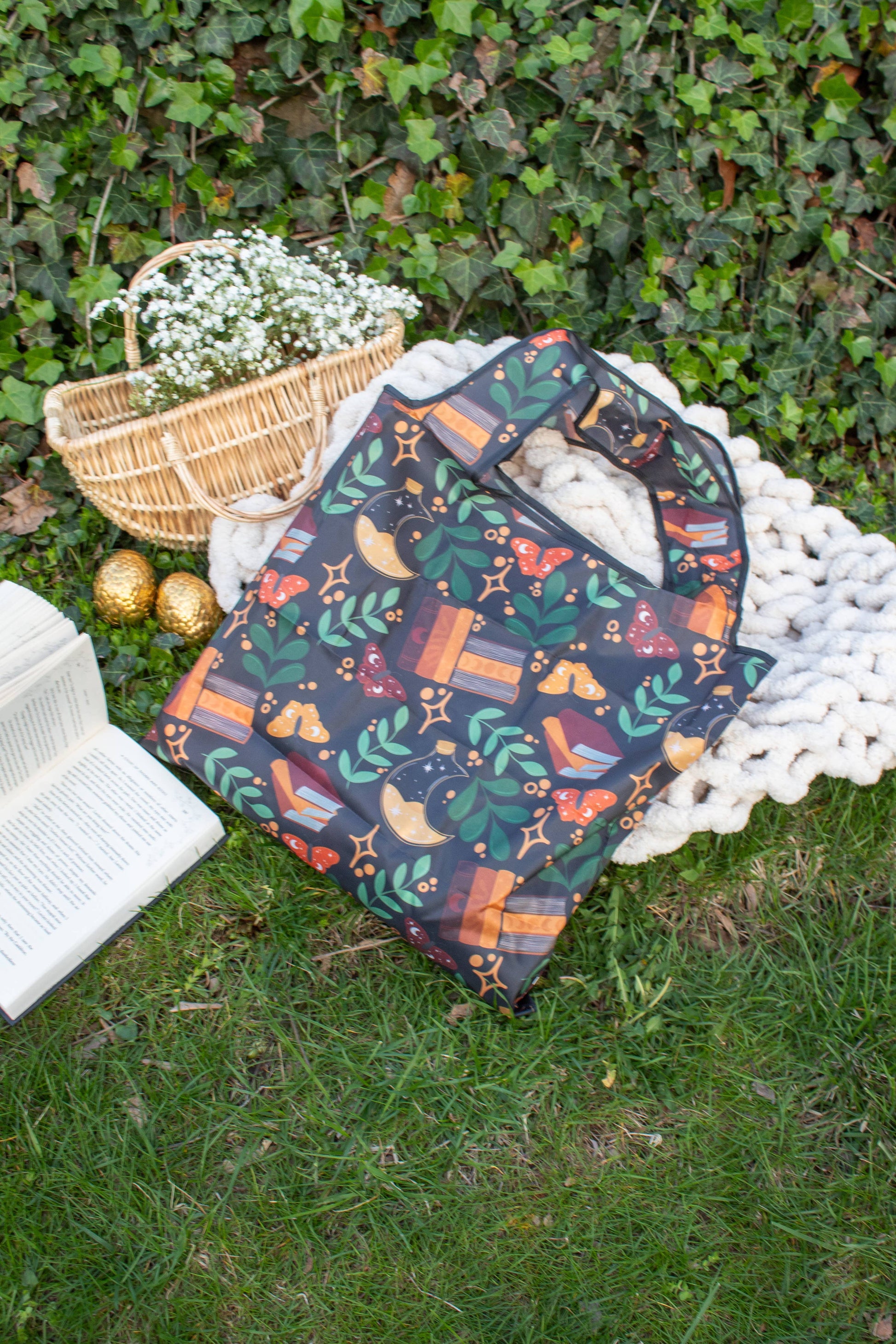 Burgundy Books | Reusable Bookish Foldable Grocery Tote Bag