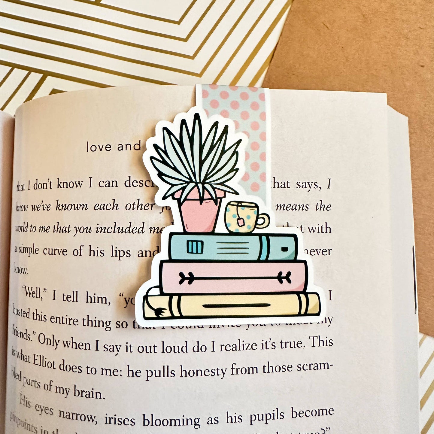Floral Books and Tea Cute Magnetic Bookmark