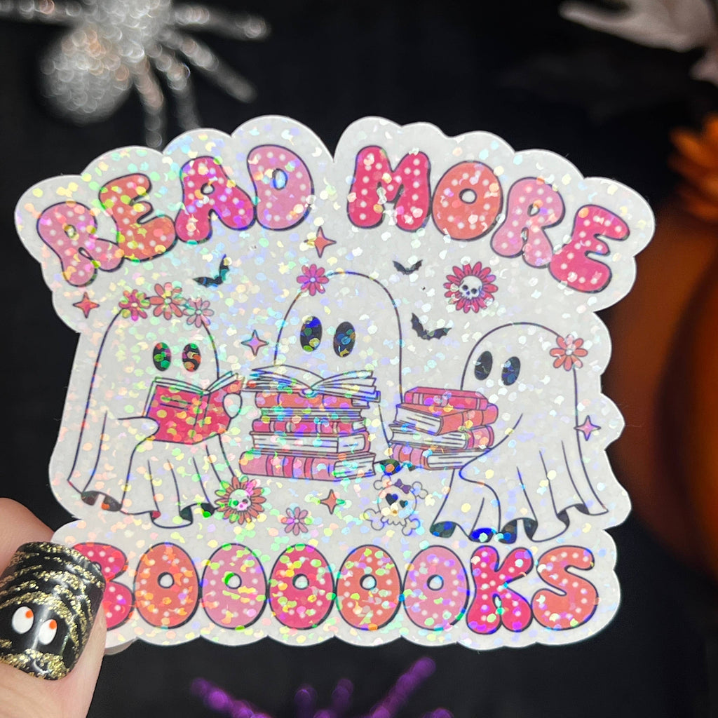 Halloween Read More Booooks Ghost Pink Holographic Sticker