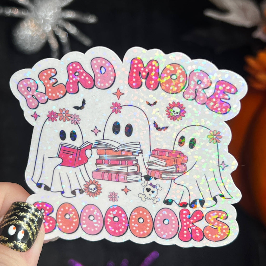 Halloween Read More Booooks Ghost Pink Holographic Sticker