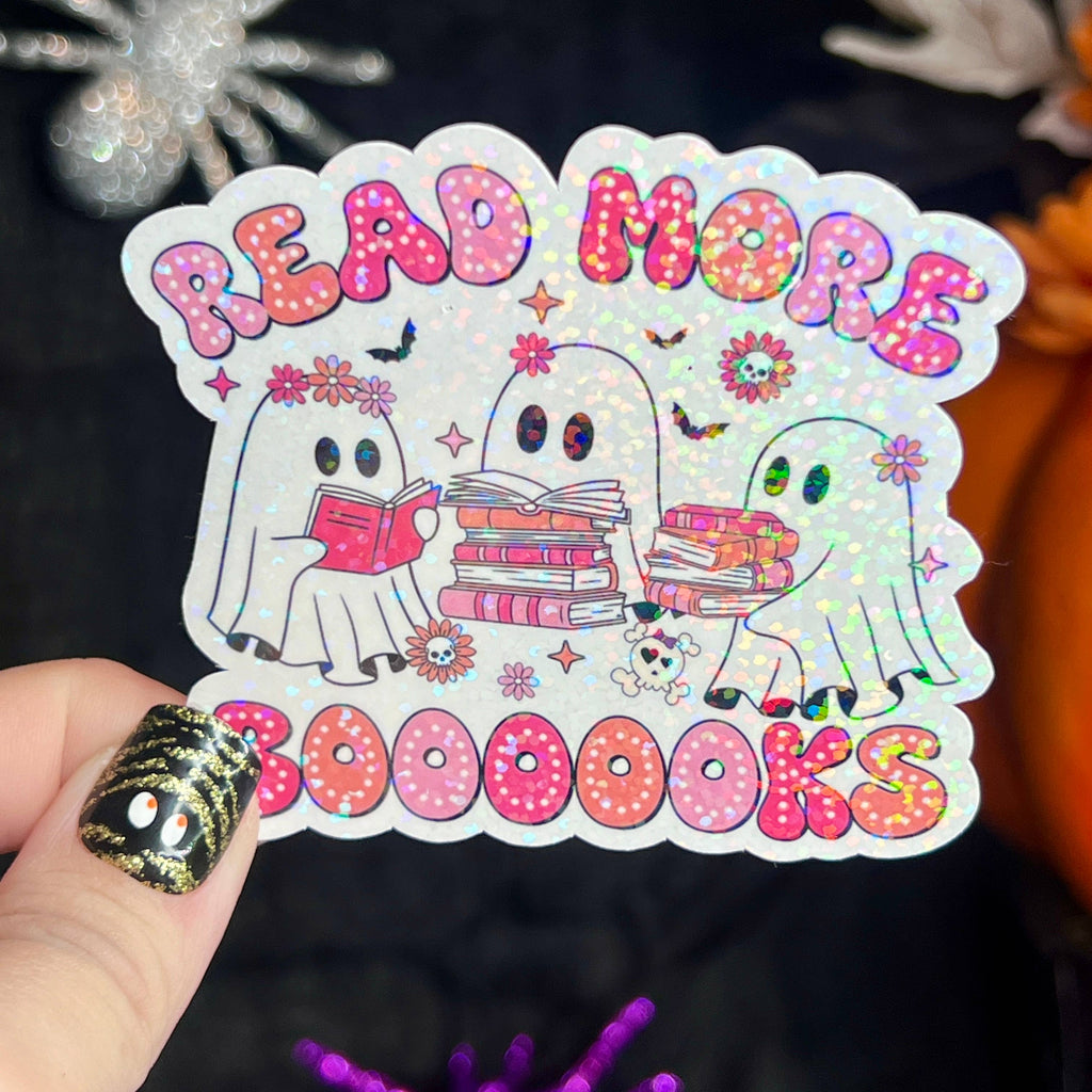 Halloween Read More Booooks Ghost Pink Holographic Sticker