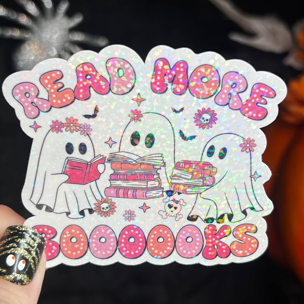 Halloween Read More Booooks Ghost Pink Holographic Sticker