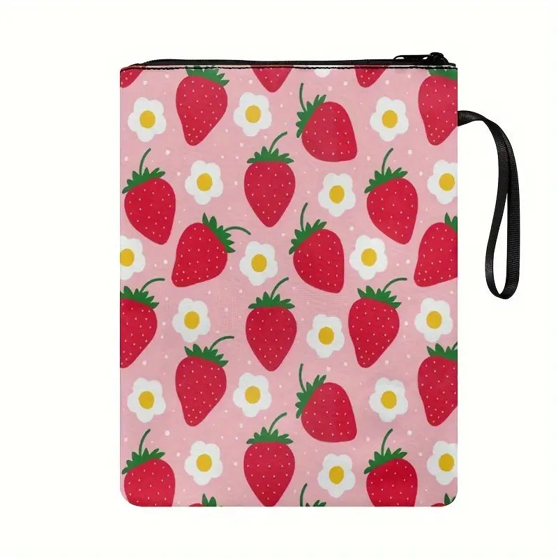 Vibrant Strawberry Pattern Canvas Book Sleeve with Zipper