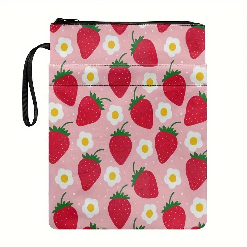 Vibrant Strawberry Pattern Canvas Book Sleeve with Zipper