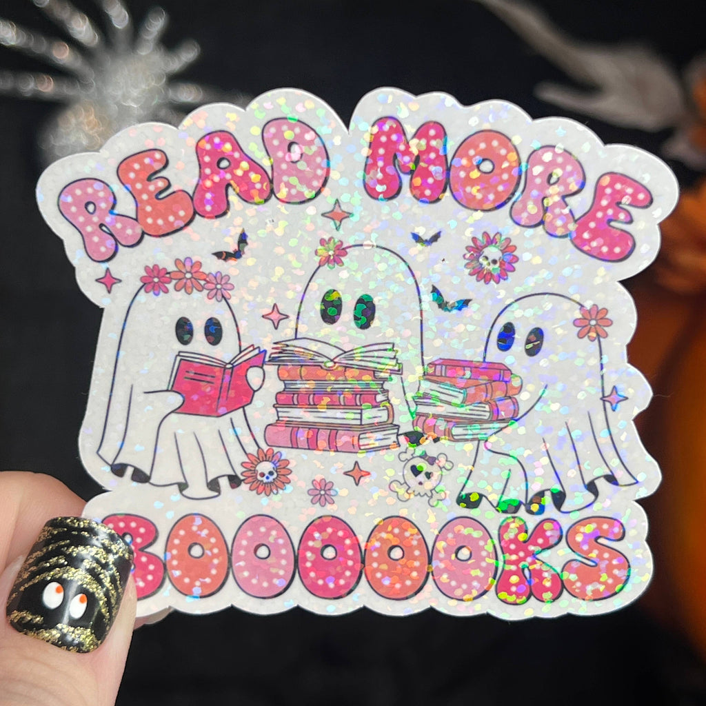 Halloween Read More Booooks Ghost Pink Holographic Sticker