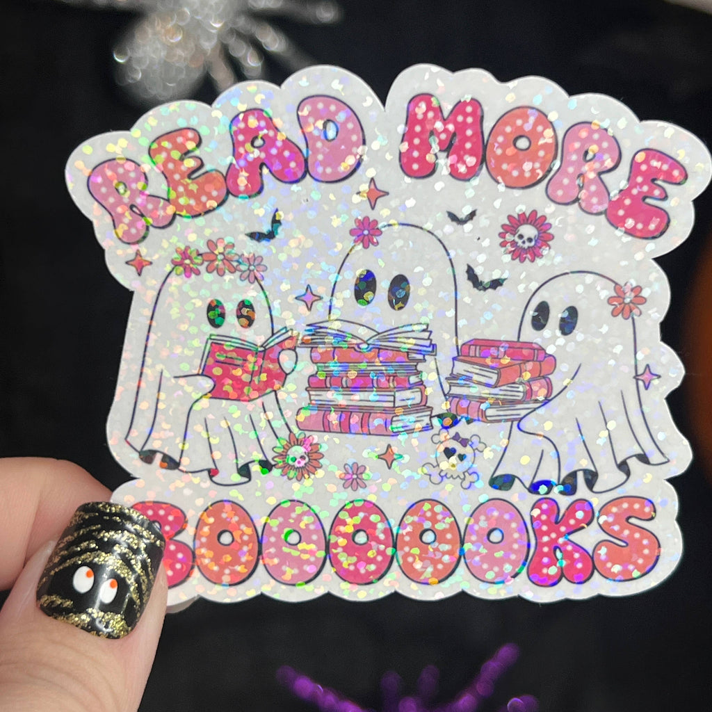 Halloween Read More Booooks Ghost Pink Holographic Sticker