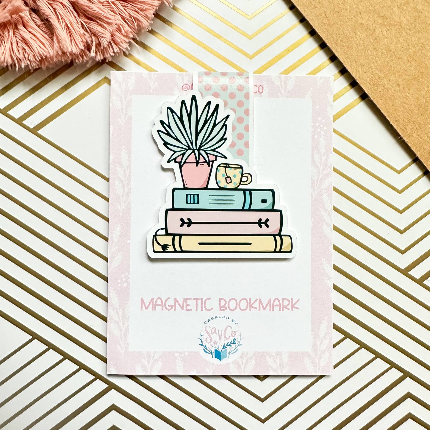 Floral Books and Tea Cute Magnetic Bookmark