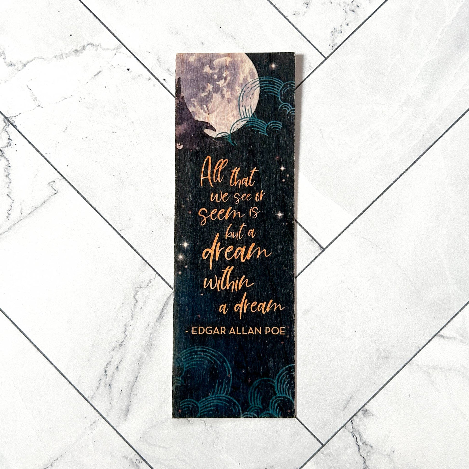 Edgar Allan Poe wooden bookmark | Literary woodmark